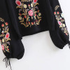 Floral Embroidery Harajuku Vintage Sweatshirt for Women - Stylish Black Pullover with Drawstring Cuffs for Autumn & Winter Fashion 2023