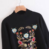 Floral Embroidery Harajuku Vintage Sweatshirt for Women - Stylish Black Pullover with Drawstring Cuffs for Autumn & Winter Fashion 2023