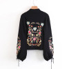 Floral Embroidery Harajuku Vintage Sweatshirt for Women - Stylish Black Pullover with Drawstring Cuffs for Autumn & Winter Fashion 2023