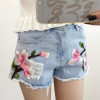 Embroidered Floral Denim Shorts for Women - Light Blue Casual Summer Jean Shorts with Flower Design