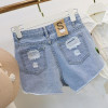 Embroidered Floral Denim Shorts for Women - Light Blue Casual Summer Jean Shorts with Flower Design