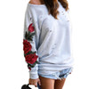 Stylish Black Floral Embroidery Sweatshirt for Women - Sexy Off-Shoulder Hollow Out Design, Casual Ripped Hoodie Tracksuit