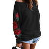 Stylish Black Floral Embroidery Sweatshirt for Women - Sexy Off-Shoulder Hollow Out Design, Casual Ripped Hoodie Tracksuit