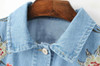 Floral Embroidered Classic Denim Jacket for Women - Spring Loose Fit Long Coat in Large Sizes