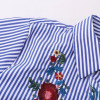 Embroidered Floral Cotton Blouse for Women - Stylish Striped Long Sleeve Blue Shirt Perfect for Casual Wear - Blusa Feminina S992