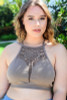 Chic Mocha Floral Cut Out Plus Size Bralette for Comfort and Style