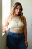 Stylish Ivory Floral Cut Out Bralette for Plus Sizes - Comfortable & Chic