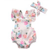 Floral Newborn Baby Girl Romper Set - Summer Ruffled Sleeve Bodysuit Jumpsuit with Headband - 2-Piece Sunsuit Outfit