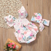 Floral Newborn Baby Girl Romper Set - Summer Ruffled Sleeve Bodysuit Jumpsuit with Headband - 2-Piece Sunsuit Outfit