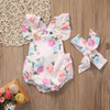 Floral Newborn Baby Girl Romper Set - Summer Ruffled Sleeve Bodysuit Jumpsuit with Headband - 2-Piece Sunsuit Outfit