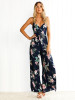 Floral Print Backless Wide Leg Jumpsuit with Split Sides for Trendy Summer Style