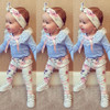 Adorable Floral Baby Girl Outfit Set - Long Sleeve Lace T-Shirt, Pants & Cotton Headband - 3-Piece Casual Wear for Infants