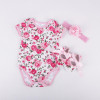 Adorable Floral Baby Girl 3-Piece Outfit Set – Cotton Short Sleeve Romper, Matching Headband, and Shoes for Birthday Celebrations