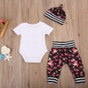 Adorable Floral Autumn Outfit for Baby Girls - 3PCS Toddler Romper, Long Pants & Hat Set
