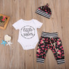 Adorable Floral Autumn Outfit for Baby Girls - 3PCS Toddler Romper, Long Pants & Hat Set