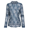 FINEJO Plus Size Sexy Slim Lace Hollow Out Black Blouse for Women - Long Sleeve Stand Collar Fashion Top