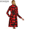 FINEJO Women's Double Breasted Long Trench Coat - Stylish Windbreaker with Belt and Turned-Down Collar, Chic Printed Design for All Seasons
