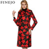 FINEJO Women's Double Breasted Long Trench Coat - Stylish Windbreaker with Belt and Turned-Down Collar, Chic Printed Design for All Seasons