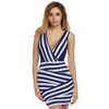 FINEJO Summer 2017 Women's Sexy V-Neck Striped Sleeveless Bodycon Mini Party Dress - Plus Size Available