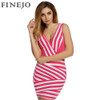 FINEJO Summer 2017 Women's Sexy V-Neck Striped Sleeveless Bodycon Mini Party Dress - Plus Size Available