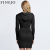 FINEJO Plus Size 3XL Autumn Hooded Bodycon Dress for Women - Sexy Long Sleeve V Neck Cotton Pencil Dress for Casual and Party Wear