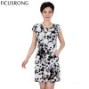 FICUSRONG L-4XL New Fashion Women Summer dress Slim Tunic Milk Silk print Floral dresses Casual Plus Size sexy bodycon dress