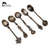 FHEAL 5pcs/set Vintage Royal Style Bronze Carved Small Coffee Tools Tableware Cutlery Kitchen Dining Bar Tools