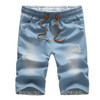 FGKKS 2017 Summer Style Men Short Jeans Brand Cotton Straight Ripped Holes Knee Length Shorts Jean Elastic Denim Shorts