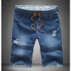 FGKKS 2017 Summer Style Men Short Jeans Brand Cotton Straight Ripped Holes Knee Length Shorts Jean Elastic Denim Shorts