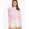 FF Blue Pink Striped Ruffle Blouse Women 2017 Spring Summer Long Sleeve Ruffles Blouse Shirts Women Casual Blouses Tops Female