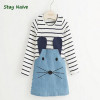 Stay Naive new 2017 striped girl dress long sleeves cute mouse children's clothing girl dress denim child's clothes