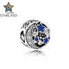 Starland Fine 100% 925 Sterling Silver Nostalgic Star Clear CZ Blue Enamel Beads Charms Bracelet Women Jewelry DIY Accessories