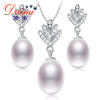 DAIMI Natural Pearl Necklace Earrings Silver Sets, Brand Jewelry Cedar 8-9mm White Cultured Pearl Sets, Trendy Jewelry Sets
