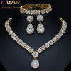 CWWZircons Exclusive Dubai Gold Color Jewellery Luxury Cubic Zirconia Necklace Earring Bracelet Party Jewelry Set For Women T053