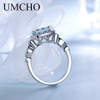 UMCHO Real S925 Sterling Silver Rings for Women Blue Topaz Ring Gemstone Aquamarine Cushion Romantic Gift Engagement Jewelry