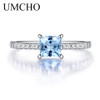 UMCHO 5*5mm Sky Blue Topaz Ring Engagement Wedding Ring 925 Sterling Silver Rings For Women Anniversary Vintage Gift Jewelry