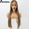 Anogol Natural High Temperature Fiber Long Silky Straight Blonde Ombre Dark Roots Synthetic Lace Front Wig For White Women
