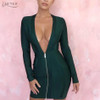 Adyce 2018 New Women Spring Bandage Dress Celebrity Evening Party Dresses Long Sleeve Front Zipper V Neck Dress Vestido De Festa