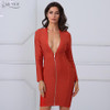 Adyce 2018 New Women Spring Bandage Dress Celebrity Evening Party Dresses Long Sleeve Front Zipper V Neck Dress Vestido De Festa