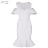 Adyce 2017 Sexy Women Bandage Dress White V Neck Short Sleeve Vestidos Ruffles Mid-Calf Length Celebrity Evening Party Dresses
