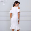 Adyce 2017 Sexy Women Bandage Dress White V Neck Short Sleeve Vestidos Ruffles Mid-Calf Length Celebrity Evening Party Dresses