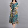 Borisovich New 2017 Summer Reminiscence Vintage Printing Fashion Casual Cotton Linen Plus Size Short Sleeve Women Dresses M97