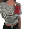 BONJEAN Harajuku T Shirt Women sexy lovely rose Appliques Short Sleeves summer tee Tops Shirt o-neck Women Tshirt Camisetas