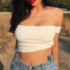 BONJEAN 2017 Brand T Shirt Women Off Shoulder Crop Tops Black White Ribbed T-shirt Kyliejenner Sexy Tee Shirt Femme Tops