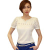 blusas S~XXL Camisas Blusas Femininas  Women Tropical Blusa Lace Short Sleeve Shirt V Neck Doll Chiffon Tops Women Blouses A727
