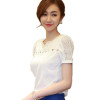 blusas S~XXL Camisas Blusas Femininas  Women Tropical Blusa Lace Short Sleeve Shirt V Neck Doll Chiffon Tops Women Blouses A727