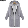 Blue Thick Long Zipper Hoodies for Ladies Fashion Women Oversize with Hat 2018 Winter Full Sleeve Cotton Black Gray Sweatshirts