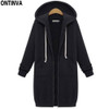 Blue Thick Long Zipper Hoodies for Ladies Fashion Women Oversize with Hat 2018 Winter Full Sleeve Cotton Black Gray Sweatshirts