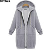 Blue Thick Long Zipper Hoodies for Ladies Fashion Women Oversize with Hat 2018 Winter Full Sleeve Cotton Black Gray Sweatshirts
