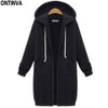 Blue Thick Long Zipper Hoodies for Ladies Fashion Women Oversize with Hat 2018 Winter Full Sleeve Cotton Black Gray Sweatshirts